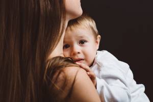 Portrait of beautiful mom with frightened