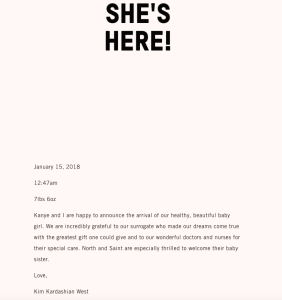 Kim Kardashian anuncia chegada da terceira filha