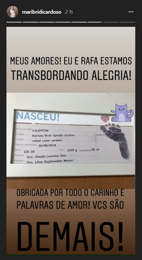 Nascimento de Valentim, segundo filho de Mari Bridi e Rafael Cardoso