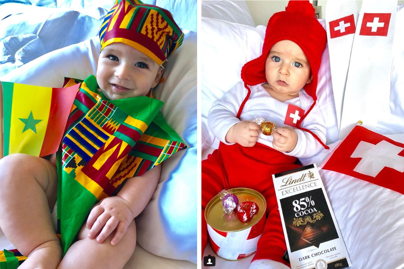 Bebê de 6 meses faz sucesso com looks temáticos da Copa do Mundo