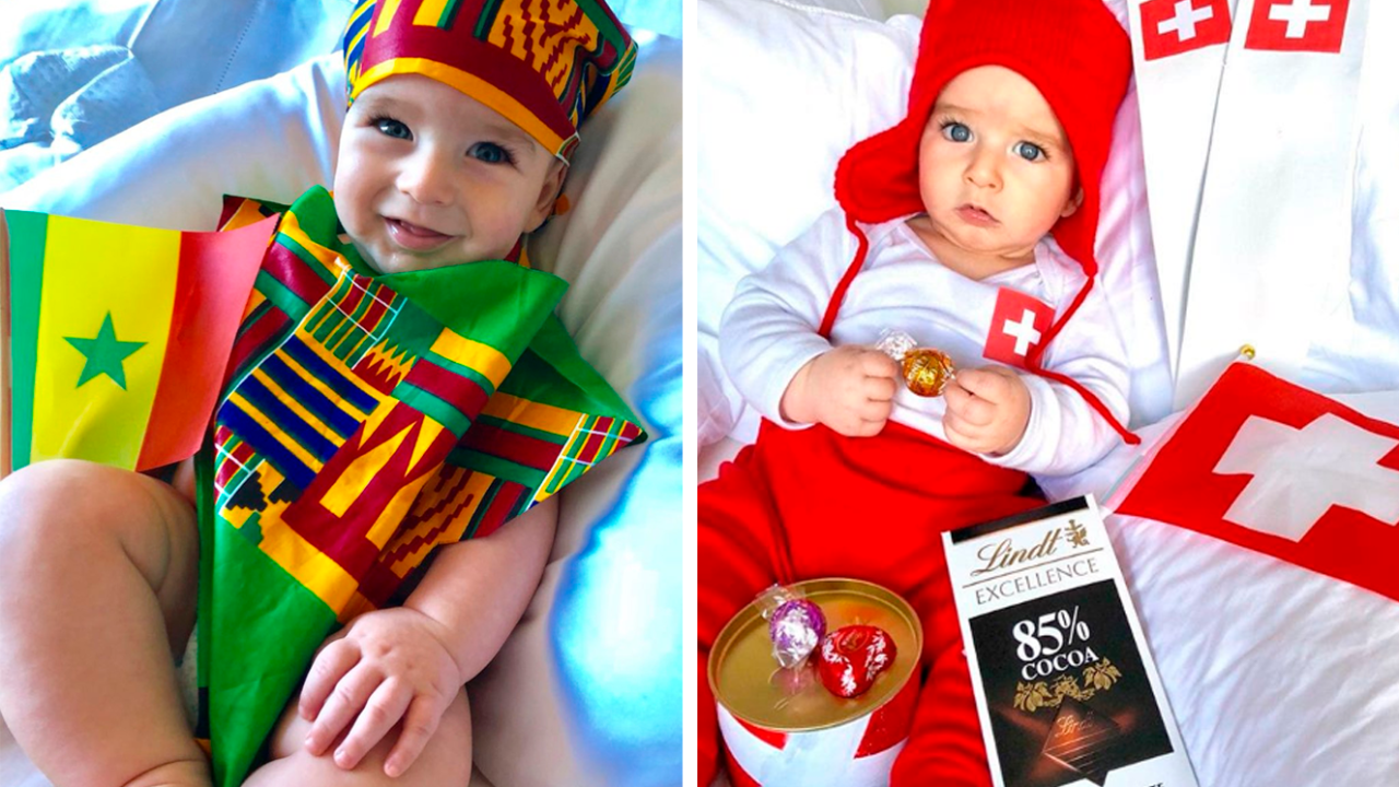 Bebê de 6 meses faz sucesso com looks temáticos da Copa do Mundo
