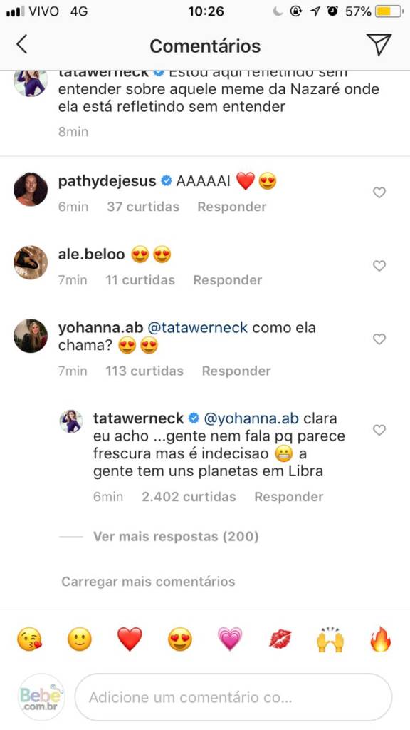 Print de conversa em rede social de Tatá Werneck