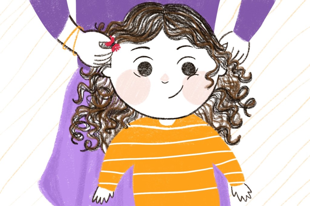 ilustração de criança com cabelo cacheado