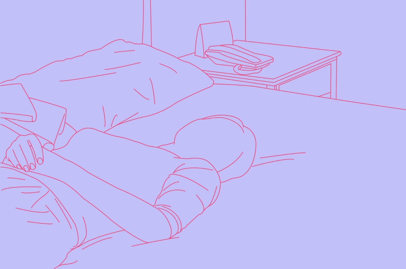 ilustração com silhueta de mulher deitada na cama