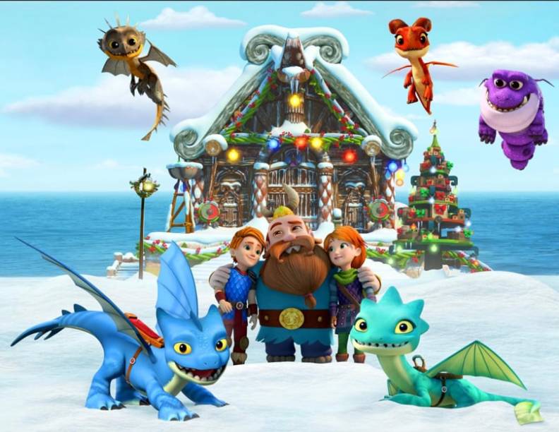 <h3><b>Dragões: Equipe de Resgate - Dia de festa em Huttsgalor </b></h3>| Data de estreia: 24/11 | Na animação da DreamWorks inspirada no filme "Como treinar o seu dragão", os gêmeos Dak e Leyla contam com a ajuda de seus amigos dragões para defender a aldeia Huttsgalor. Mas com o festival de inverno favorito chegando, pode ser que eles tenham que enfrentar um novo desafio para garantir a diversão de todo mundo.