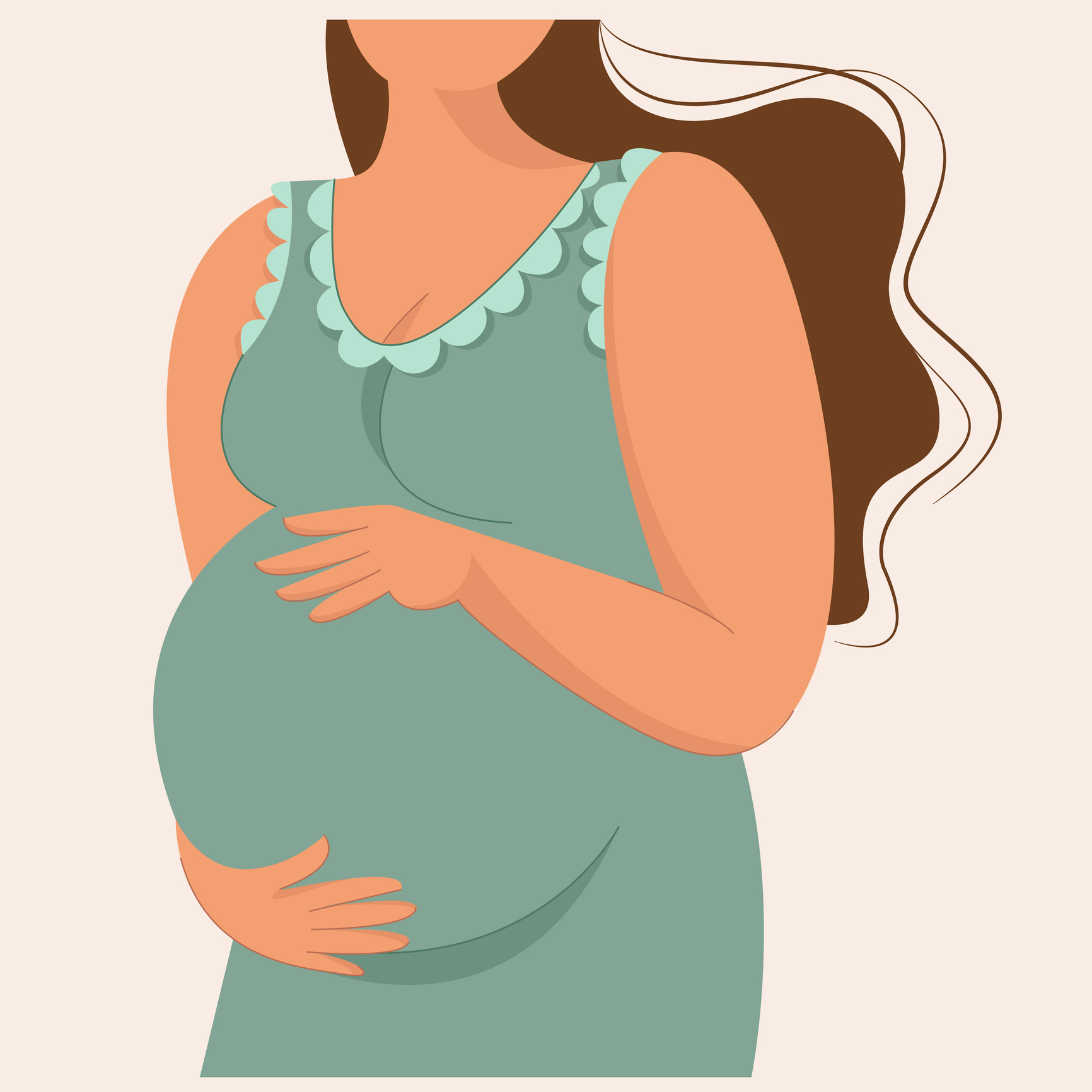 Ilustração de grávida com a mão na barriga