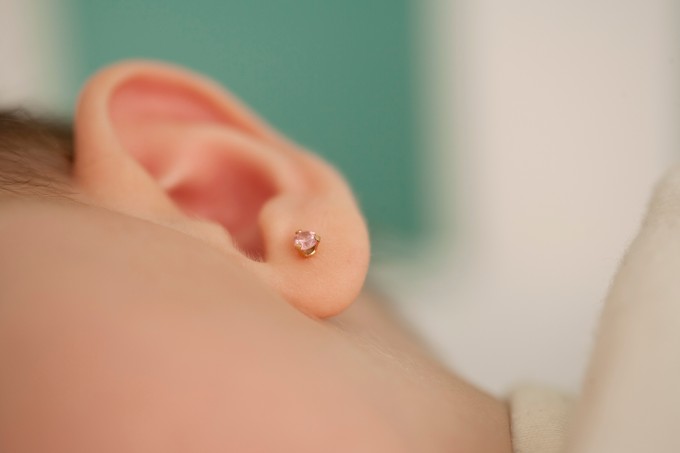 pierced baby's ear