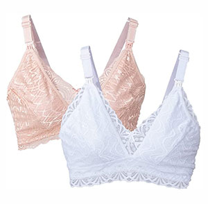 Kit-2-Sutiã-Amamentação-Qualibella dois sutiãs de amamentação com renda sobrepostos, um rosa e um branco
