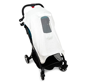 Protetor-de-carrinho-com-visor-Baby-Pil carrinho de bebê preto com capa branca por cima