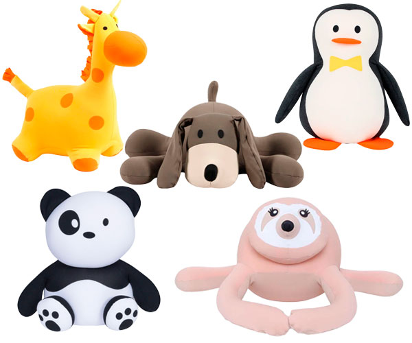 montagem com bichinhos FOM: girafa, panda, cachorro, bicho preguiça e pinguim