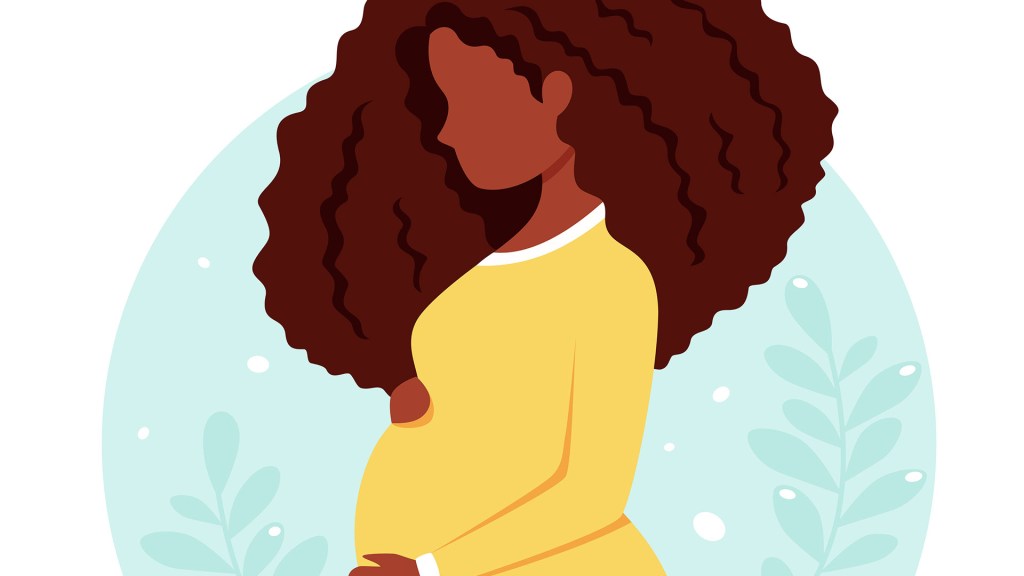 ilustração de uma mulher grávida de perfil, segurando a barriga