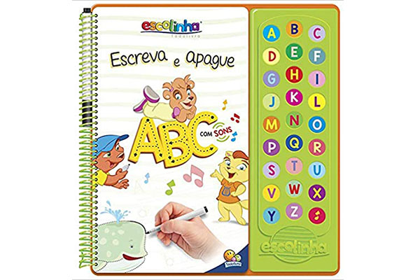 capa de livro colorida com ilustrações de animais e bolinhas com as letras do alfabeto