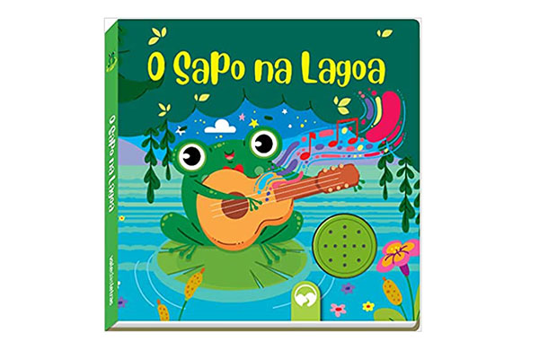 capa de livro com a ilustração de um sapo tocando um violão em uma lagoa