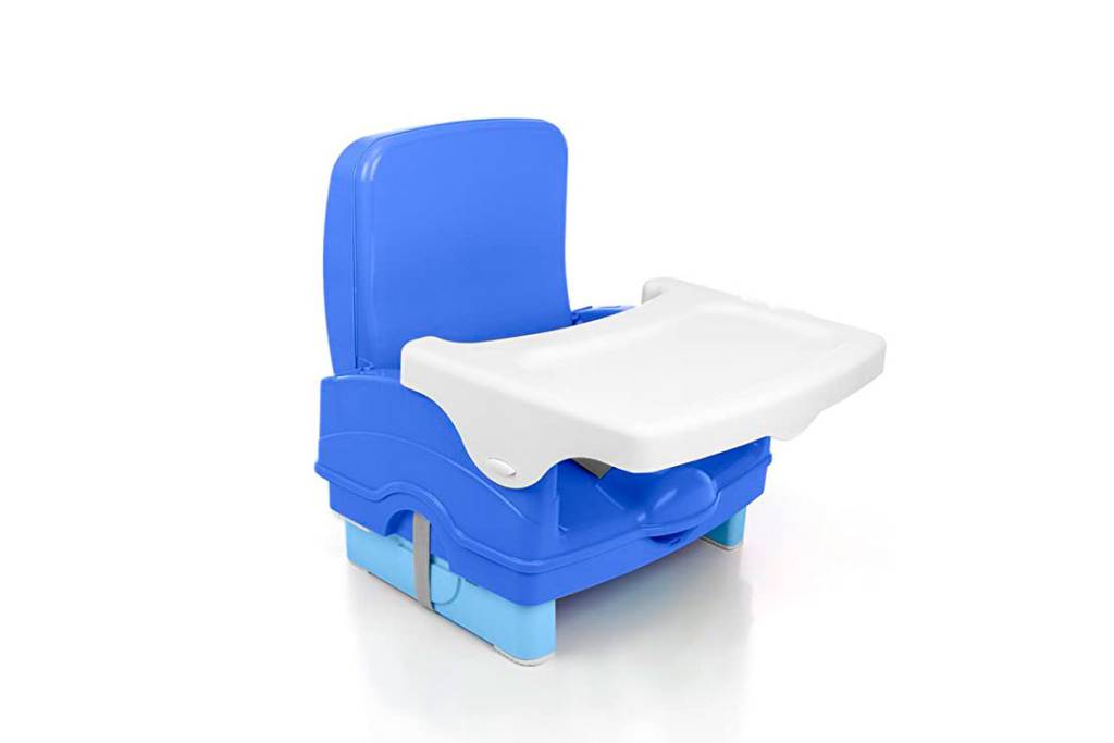 Cadeira de refeição infantil portátil azul e branca