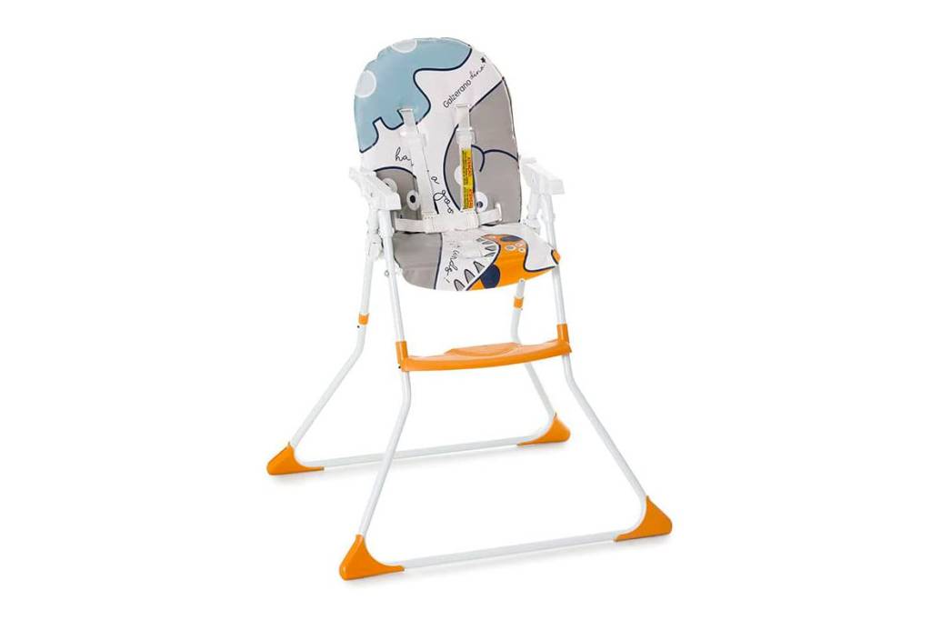 Cadeira Alta De Bebe Para Alimentação branca com estampa de dinossauro.