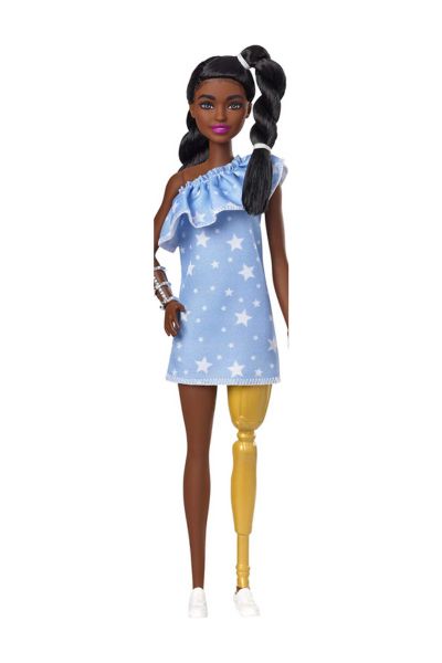 Boneca Barbie Fashionistas - 146 Negra Tranças Torcidas Perna Protética Vestido Estrelas