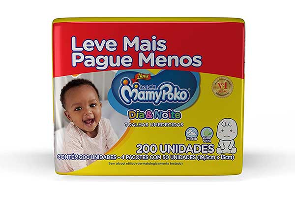 embalagem plástica retangular com desenho de um bebê sorrindo