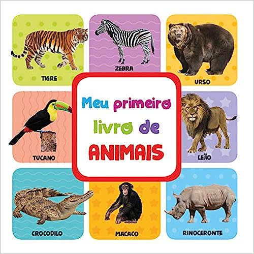 capa do livro Meu Primeiro Livro de Animais com 9 quadrados, cada um com a ilustração de um animal diferente