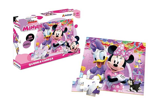 caixa de quebra cabeça com desenho da Minnie e da Margarida, personagens da Disney