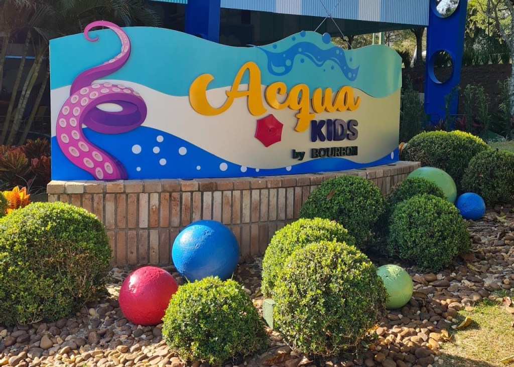 Placa do Acqua Kids, na entrada do parque