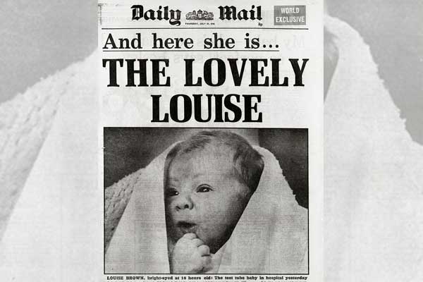 Capa do Daily Mail de 1978 com a notícia do nascimento da primeira bebê de proveta