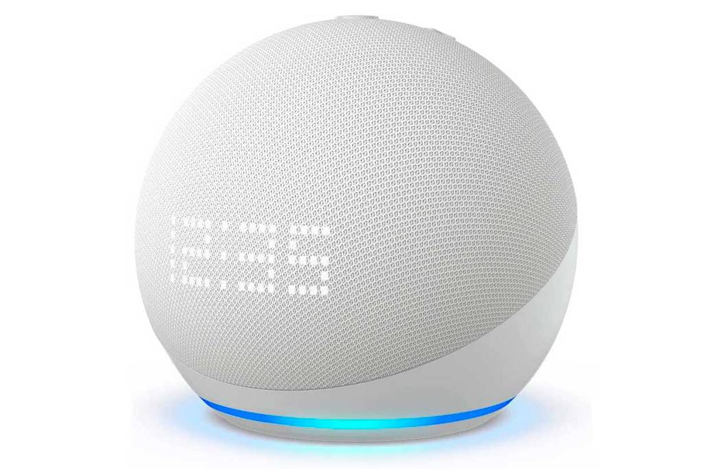 Echo dot 3ª gereação, speaker da Amazon. Branco e com relógio.