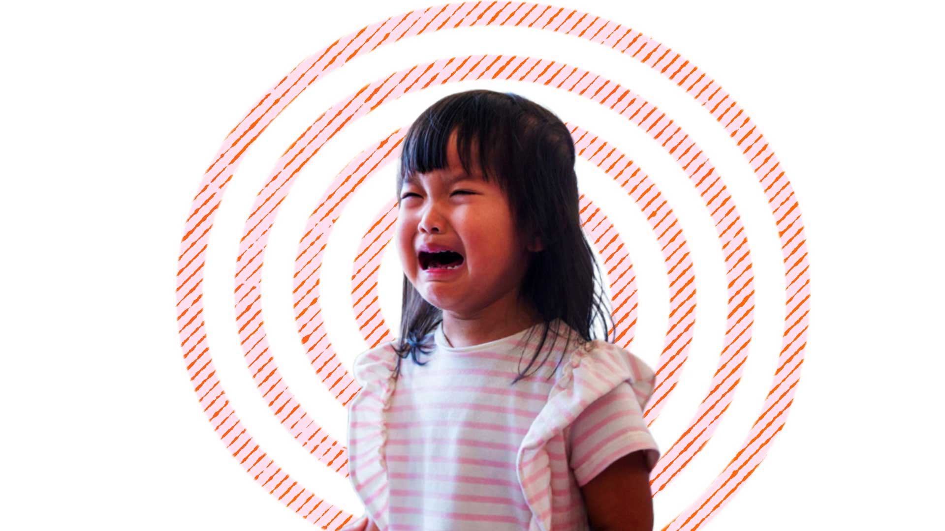 menina chorando diante de um fundo ilustrado