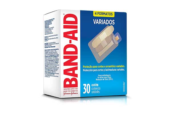 Curativos-transparentes-variados,-Band-Aid caixa de papel com a imagem de um curativo