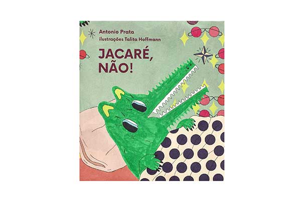 capa do livro Jacaré, não!, com a ilustração da cabeça de um jacaré