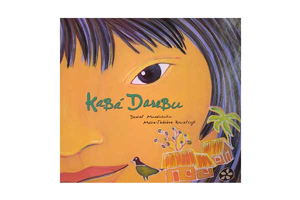 capa do livro Kabá Darebu, com a ilustração de parte do rosto de uma criança indígena