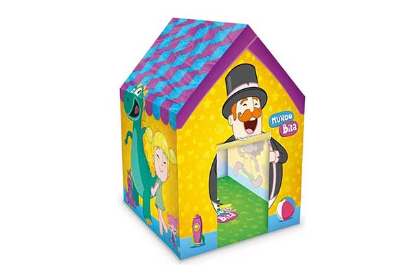 brinquedo infantil estilo cabana em formato de casa, com estampas dos personagens de Mundo Bita